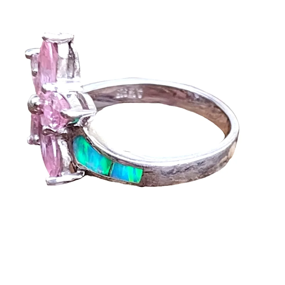 Sterling SIlver ring signed AK opal and pinkstones size 8 Fine Jewelry - Picture 3 of 9